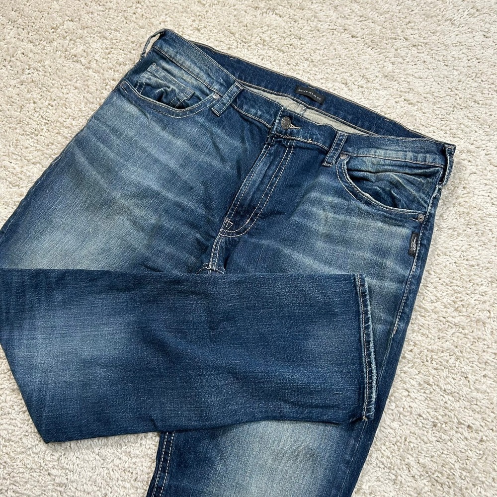 Silver Jeans Co. Eddie Jeans 40x32 Blue Relaxed Tapered Dark Wash Denim